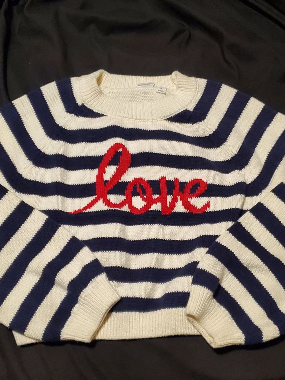 GAP Navy & White Striped Crewneck Sweater with Red 